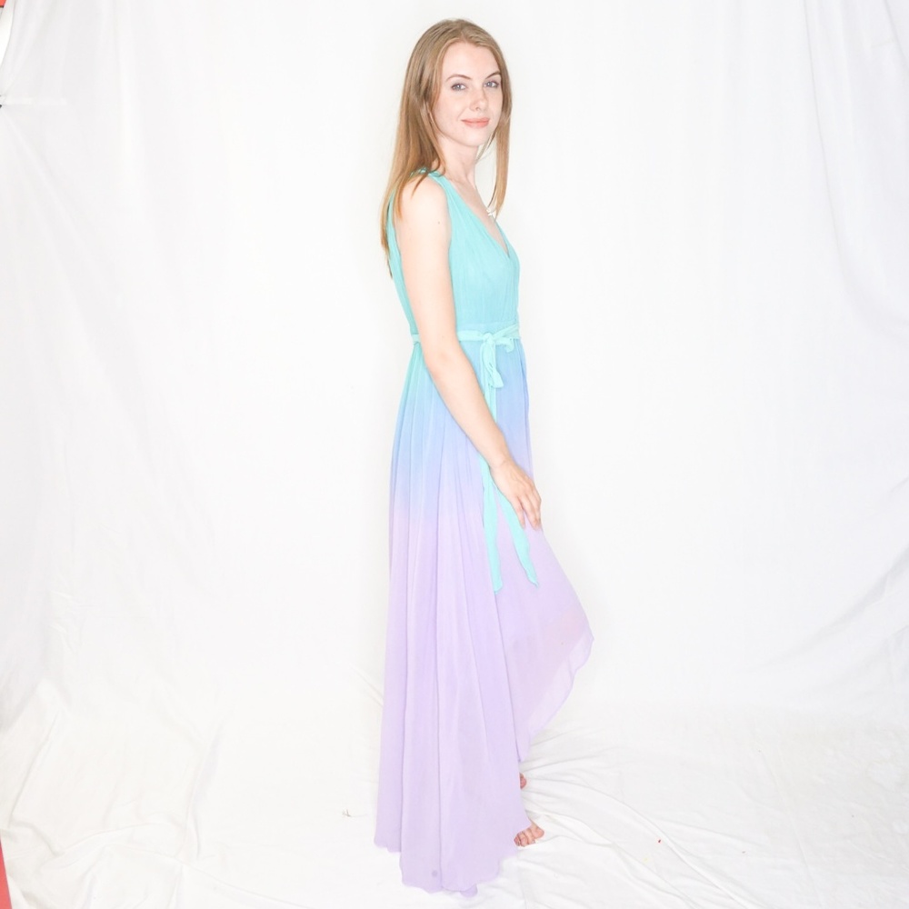 LUDI Ombre Teal Lilac Maxi Dress Belt VS 12 L - Picture 3 of 7